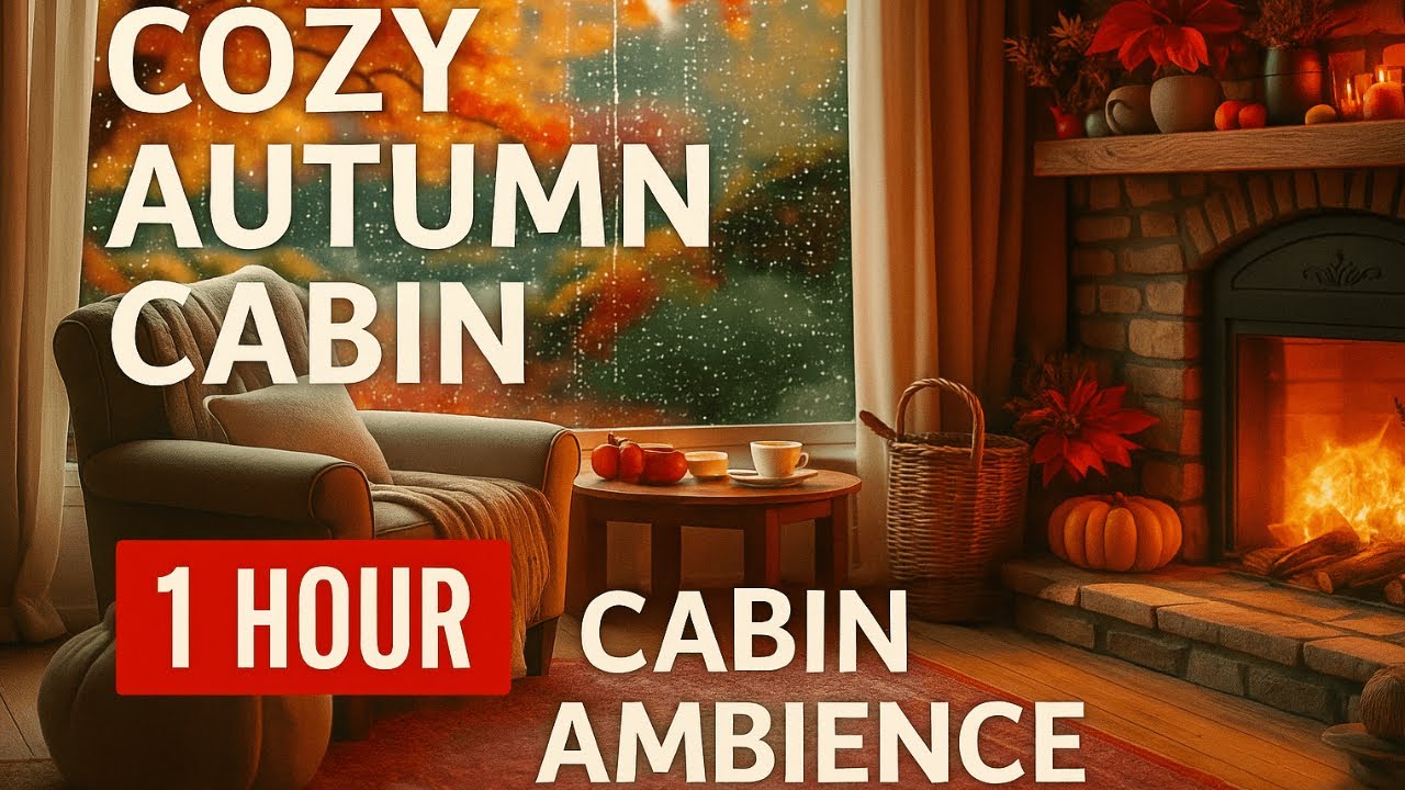 Sunset Cabin Ambience &ndash; Cozy Fireplace, Autumn Leaves, Relaxing Forest Vibes (1 Hour) ad-free!