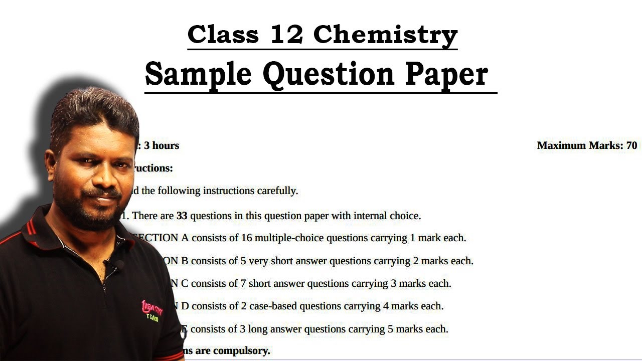 Class 12 Chemistry | Sample Question Paper 1 mark Questions | Important Questions