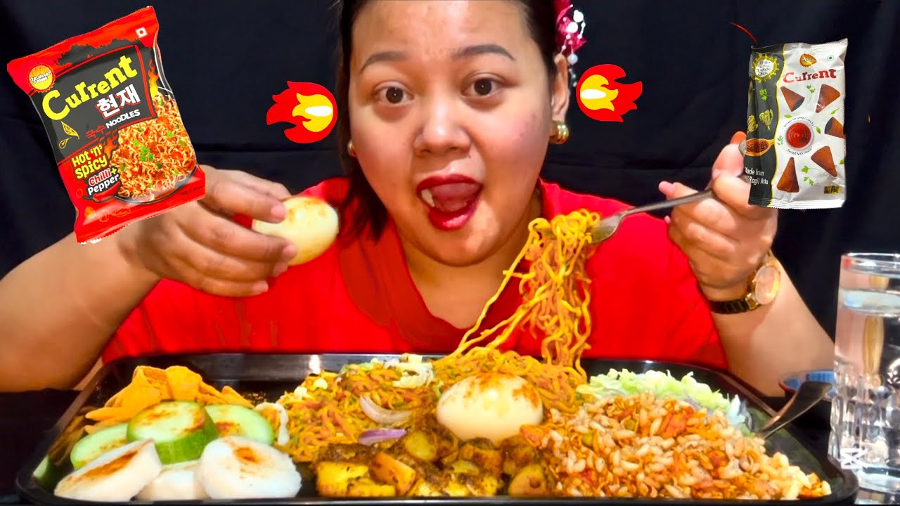 SPICY CURRENT NOODLES RA ANDA & FRY ALU  CHATPATE MUKBANG 