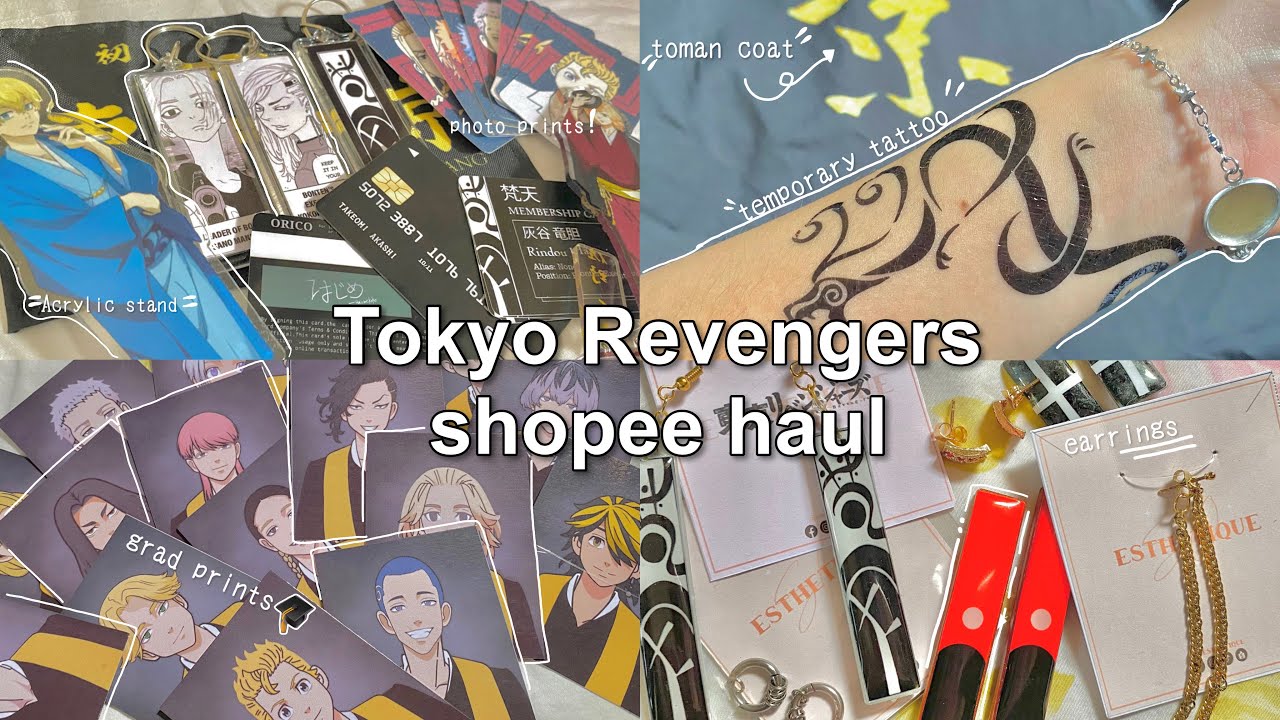tokyo revengers anime shopee haul | (earrings, toman coat, sticker tattoos, cards) [philippines]