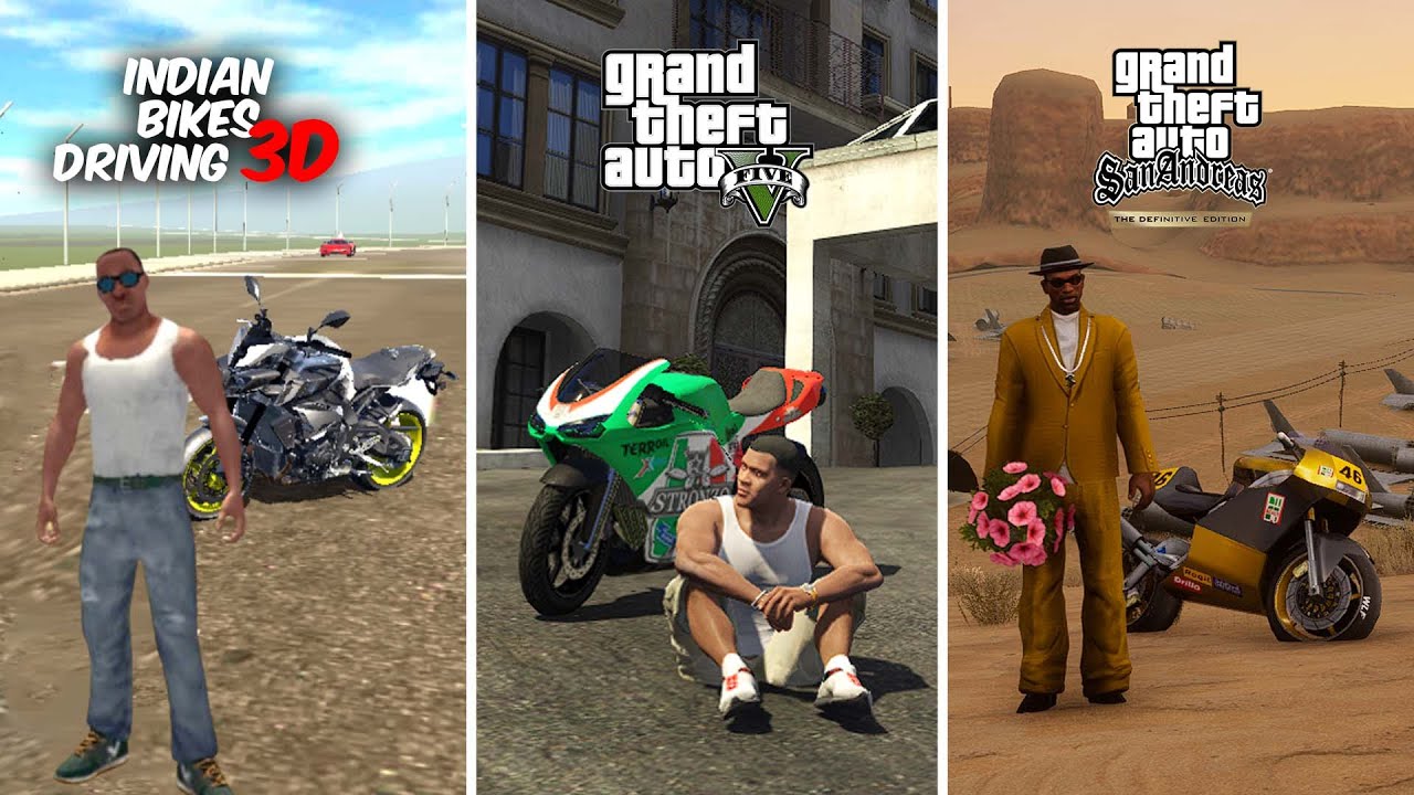 Indian Bikes Driving VS GTA 5 VS GTA San Andreas Definitive Edition