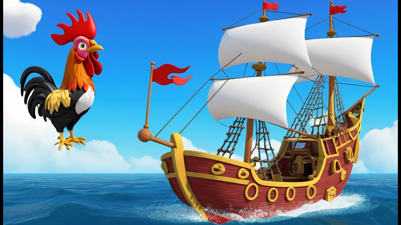 Петух строит пиратский корабль из цыплят