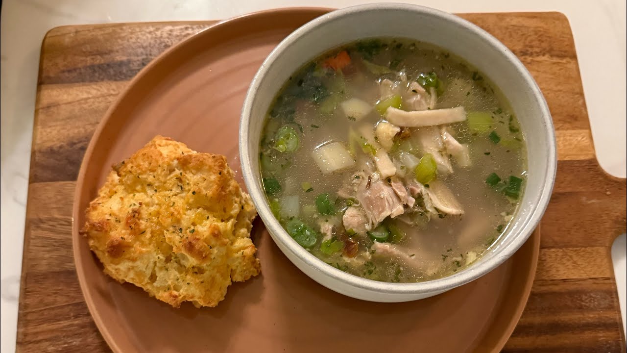 Chicken Noodle Soup and Cheddar Bay Biscuits