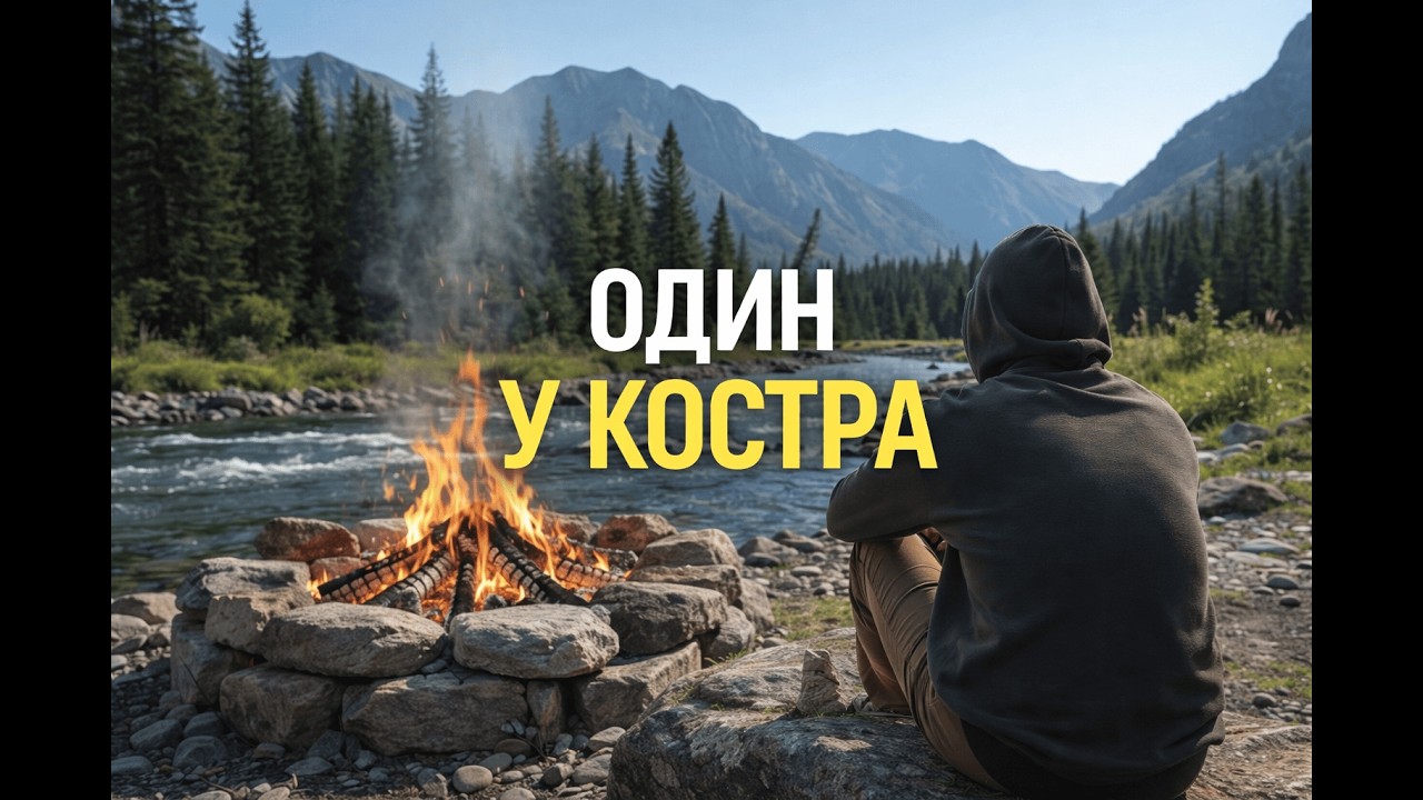 Один у костра и горной реки — треск дров, природа для работы и сна #fireplace #asmr #nature