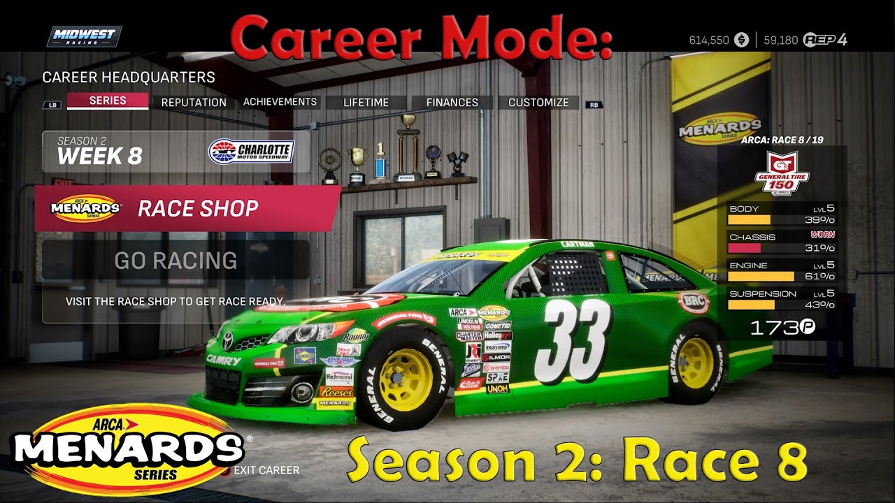 Nascar 25 Career Mode - Arca Season 2 Race 8 - CHARLOTTE! (100% Length & 100% Difficulty)