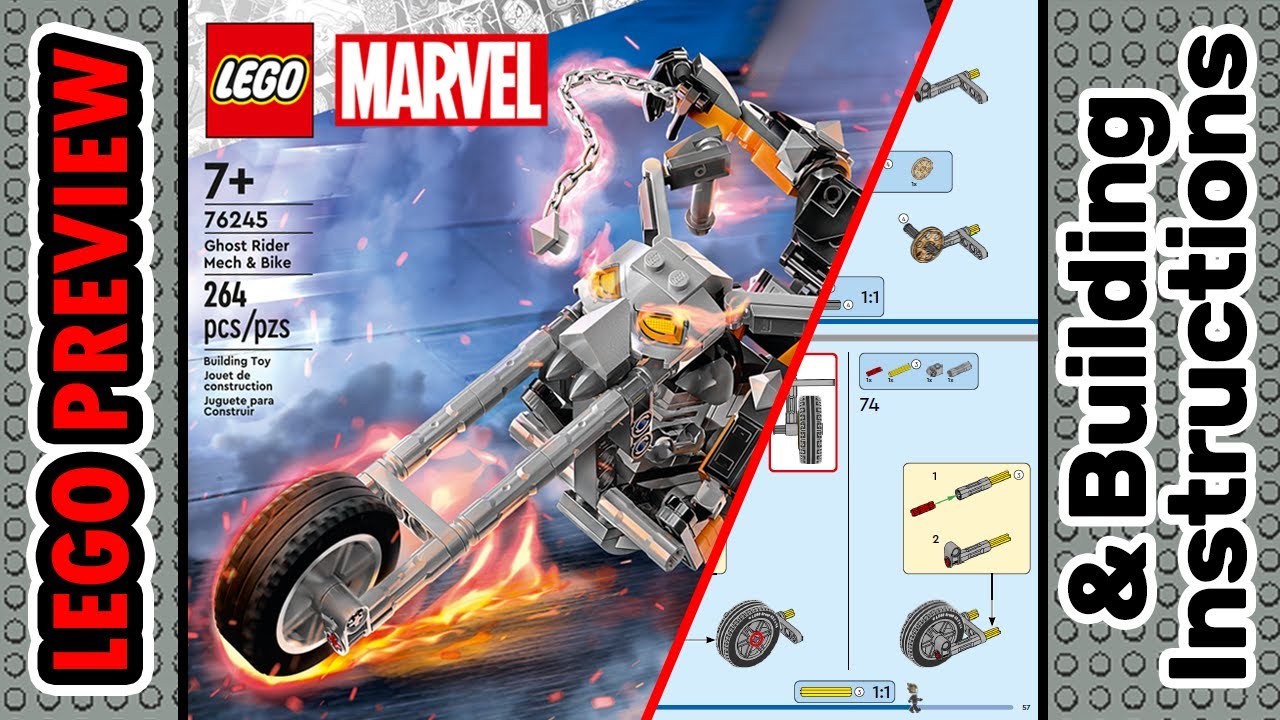 PREVIEW: 76245, LEGO MARVEL, Ghost Rider Mech & Bike​ & Building Instructions! LEGO 2023