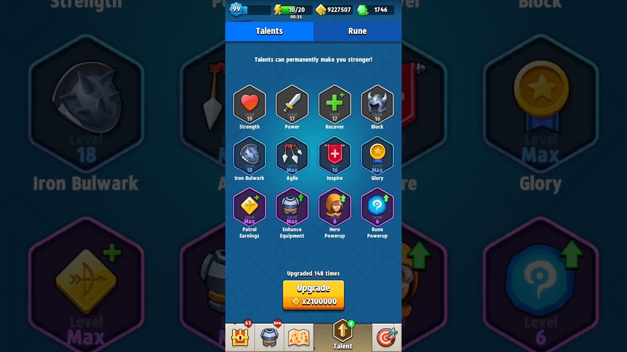 Archero 10M gold in talent upgrade