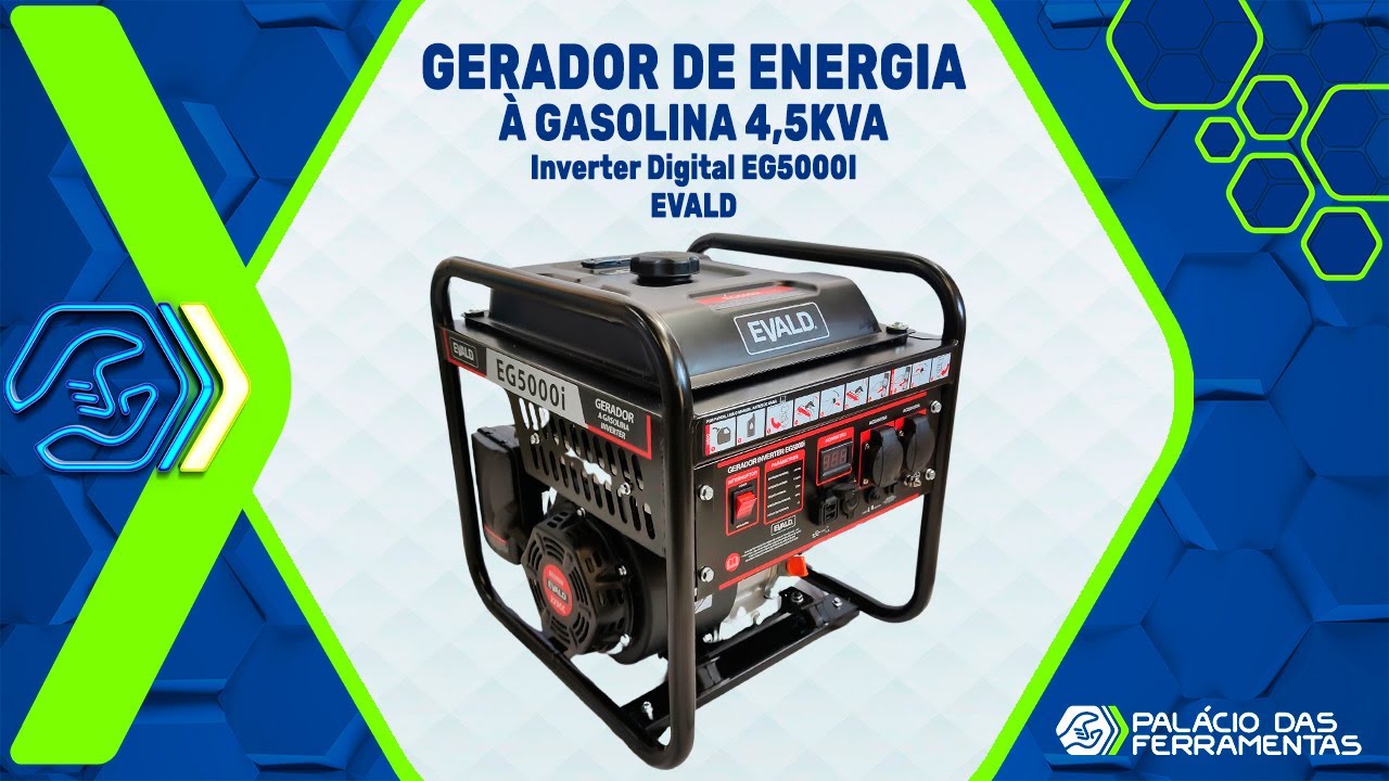 Gerador de Energia Gasolina 4,5 KVA Inverter Digital EG5000I 220V EVALD