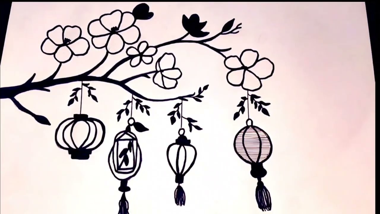 🌼 Cherry Tree Drawing  | Quick and Simple Art  | Aayang drawing 