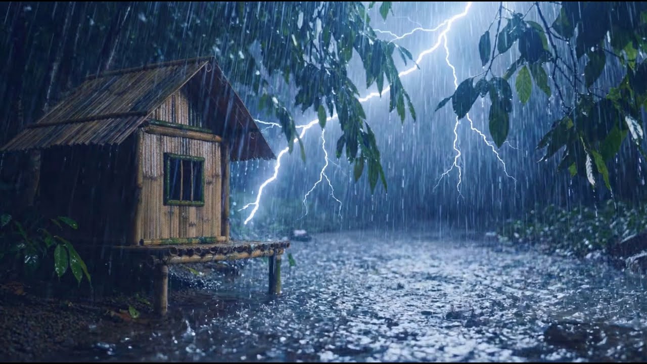 Deep Sleep Rain at a Cozy Cabin | Heavy Thunderstorm Ambience