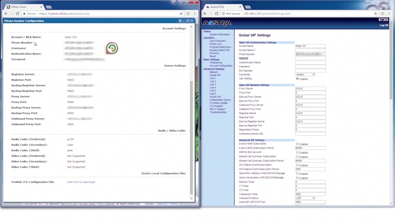 Offisky | Setup Mitel (Aastra) 6730i with device account