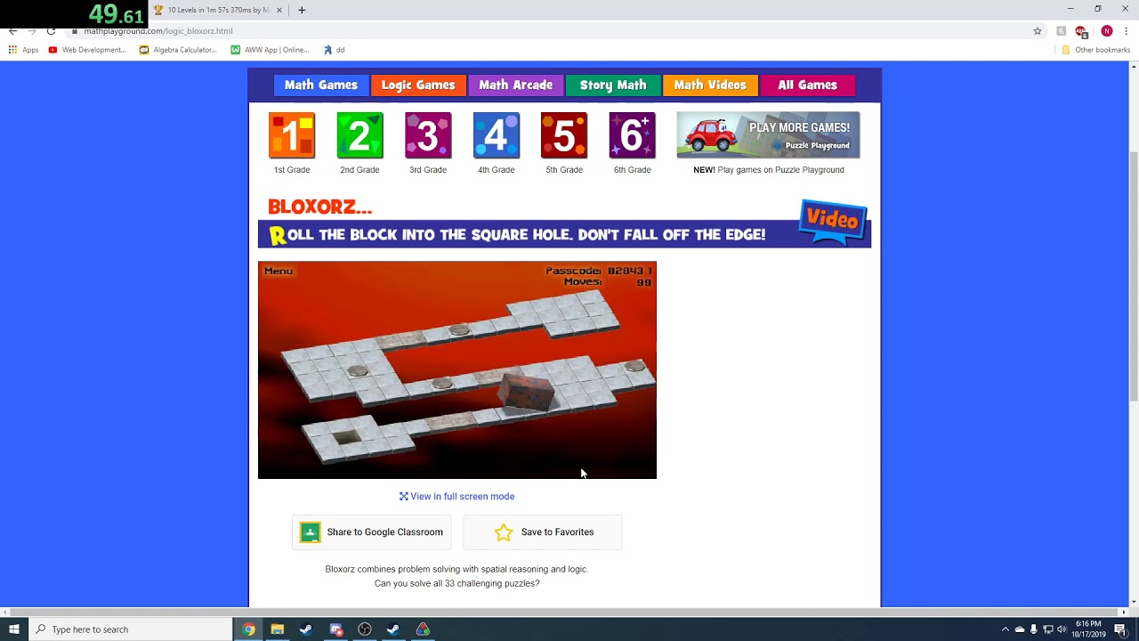 Bloxorz Speedrun 10 Levels 2:04.45
