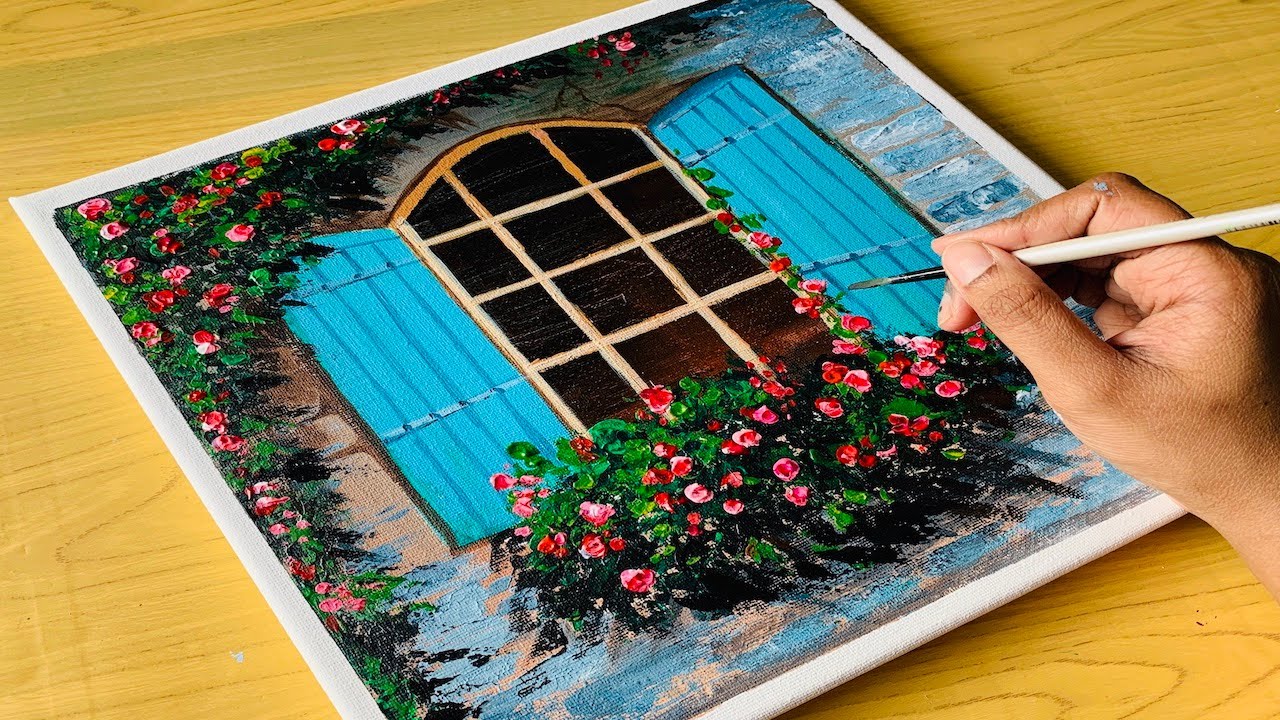 Flowers In Window Simple Painting| Acrylic For Beginners