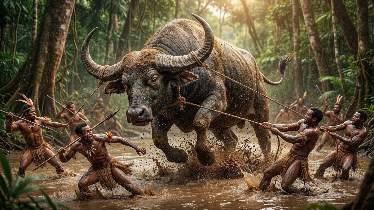 Tribu Korowai: Vida 100% Salvaje | Vida en la Selva y Caza de un Búfalo Salvaje