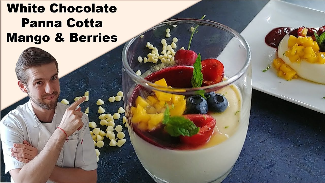 Outstanding White Chocolate Panna Cotta with glaze Mango & fresh Berries
