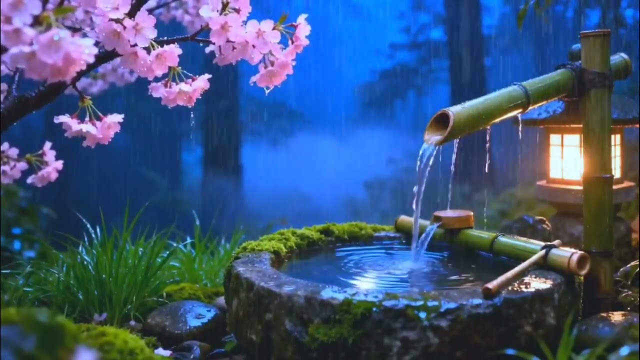 Gentle Rain with Calm Piano | Peaceful Zen Garden Night Sleep Ambience