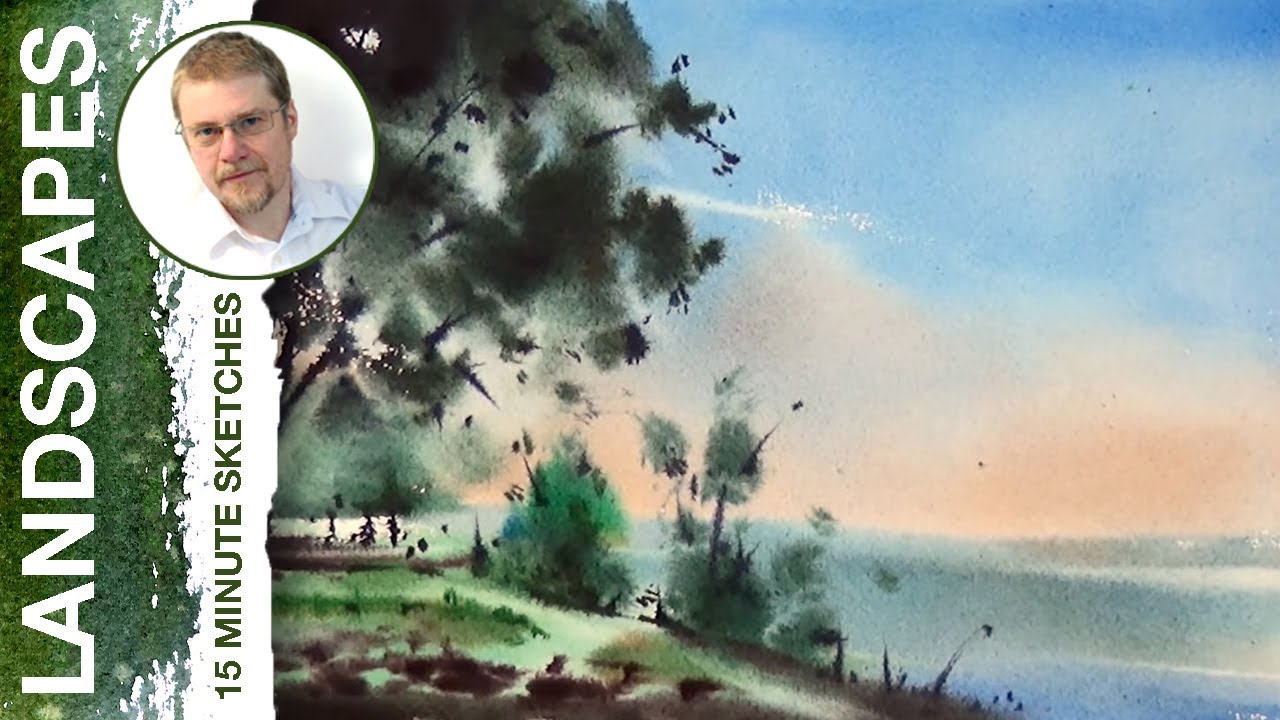 #116 Landscape Sketch, Wet on Wet Watercolor Technique (Watercolor Landscape Tutorial)