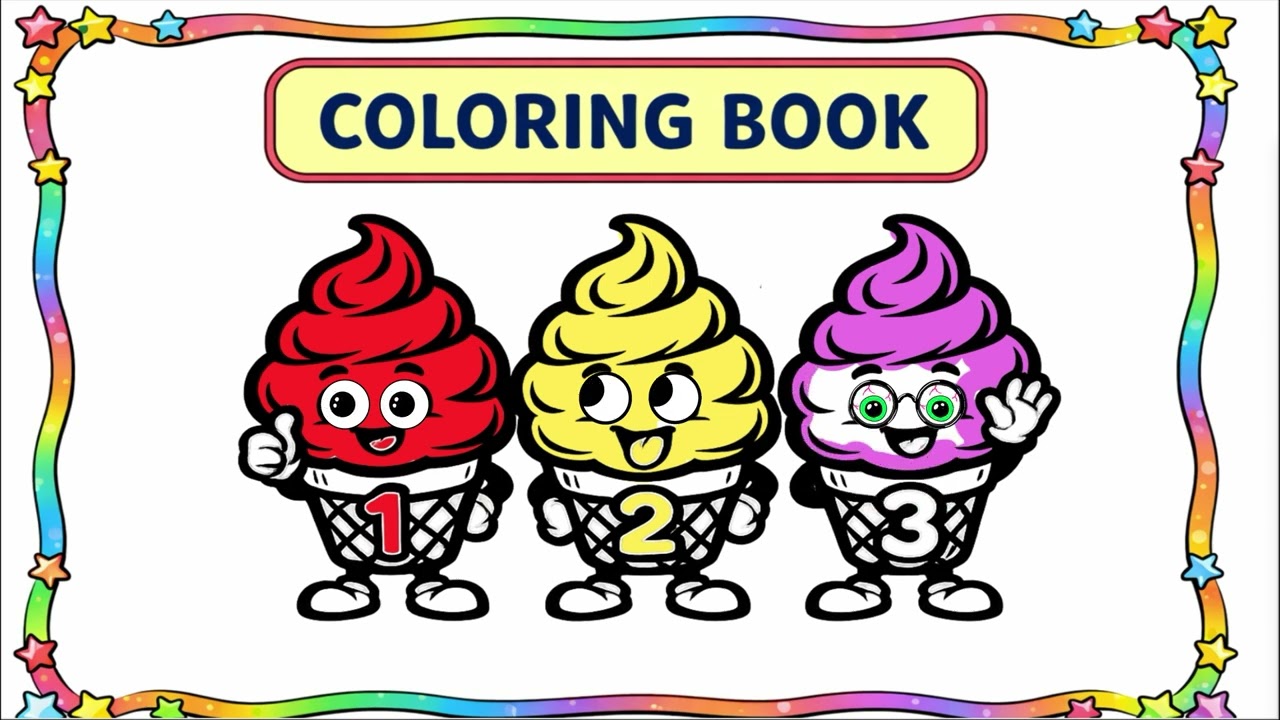 Three cupcake, drawing colouring for kids, how to colour cupcake / 