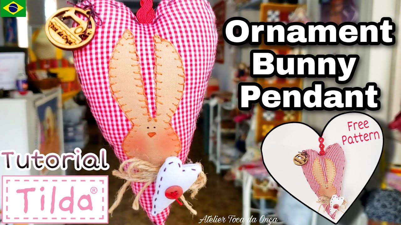 COELHO TILDA PINGENTE PARA A PÁSCOA(Ornamento de coração com lebre)Tone Finnanger|Bunny pendant Hare