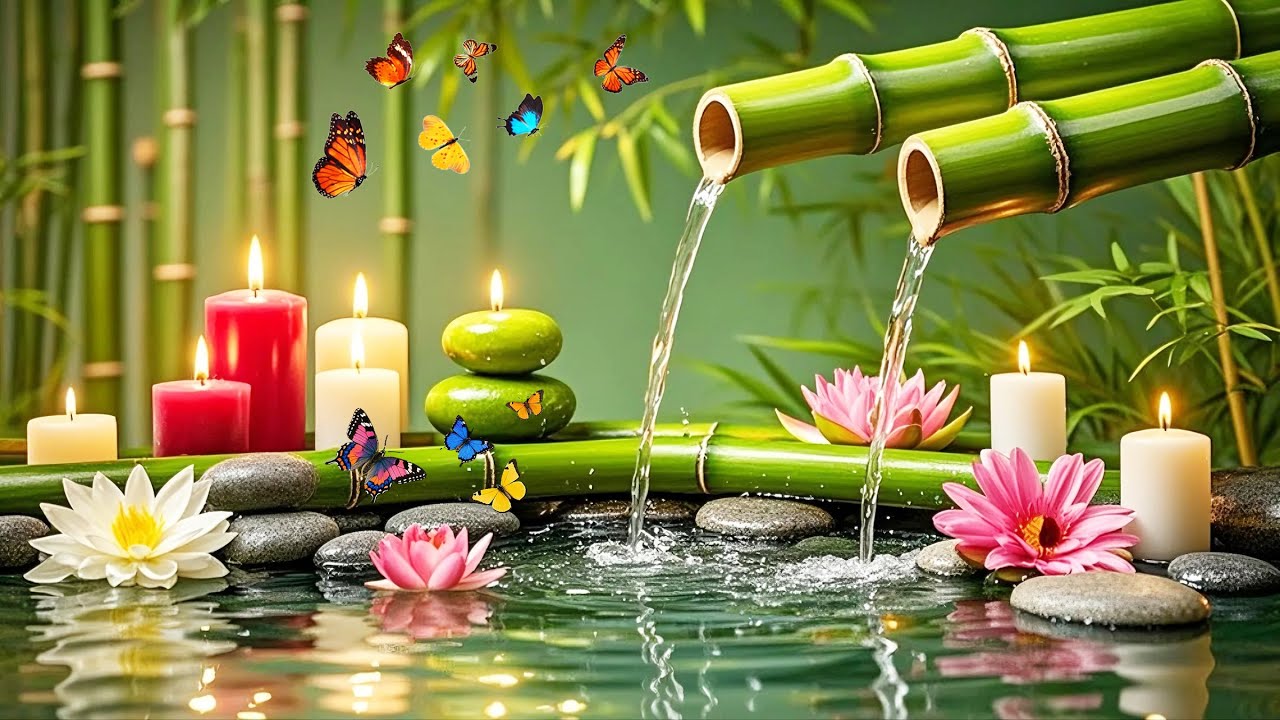 Deep Sleep Relaxation 🌿 Bamboo Water Fountain Sounds, Meditation, Calming Music & Nature Sounds