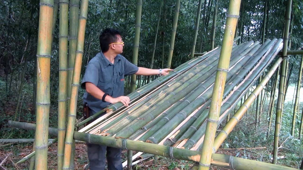 野外搭建湖畔小竹屋，仅一把小刀！