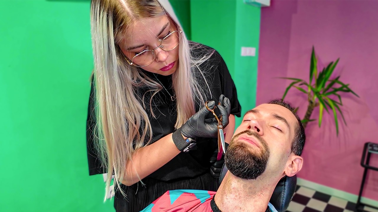 💈Goatee Shave in Stylish Polish Barbershop / Golenie brzytwą [ASMR] – Poznań 🇵🇱