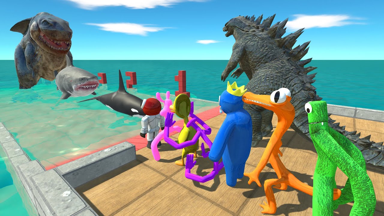 Dive Into The Sea To Fight Megalodon Rex | Rainbow Friends VS Godzilla 2014