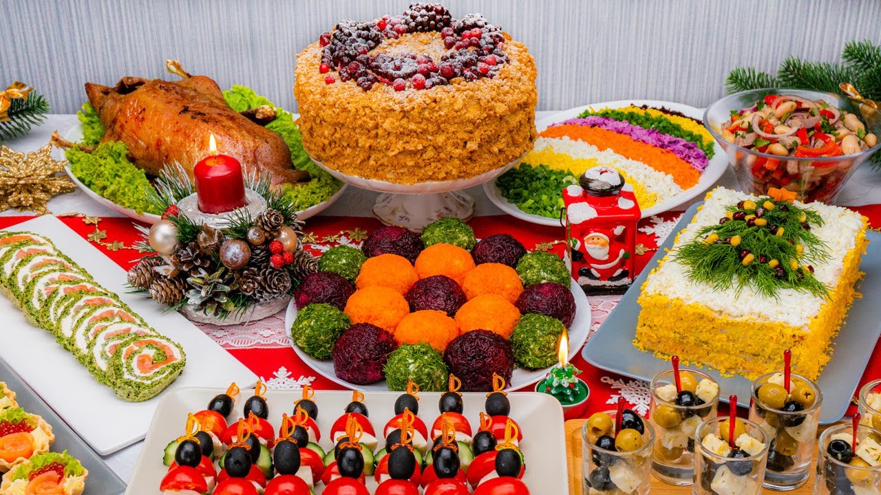 Рождественские блюда! Закуски, салаты, торт, утка с яблоками