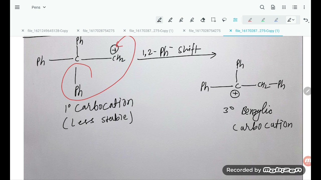 hydride, methyl and phenyl shift or rearrangement in carbocation