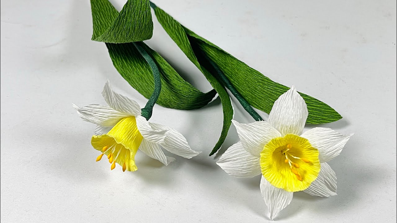 How to make beautiful daffodils flowers with crepe paper #icraftpaper #handmade #asmr #diy #craft