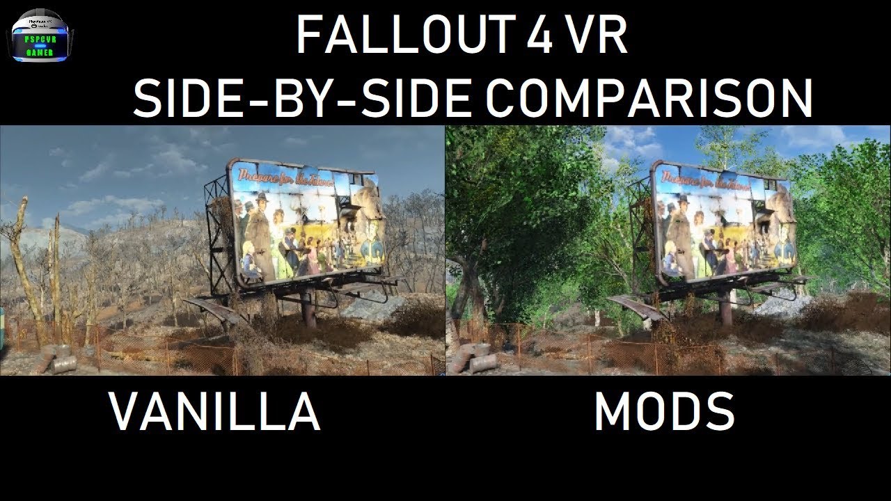 Fallout 4 VR Vanilla vs Modded Side-By-Side Comparison (Springtime Trees Mod + More)