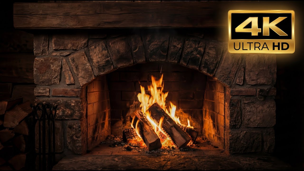 Fireplace 4K (4 Hours) 🔥 Pure Crackling Fire Sounds (No Music)