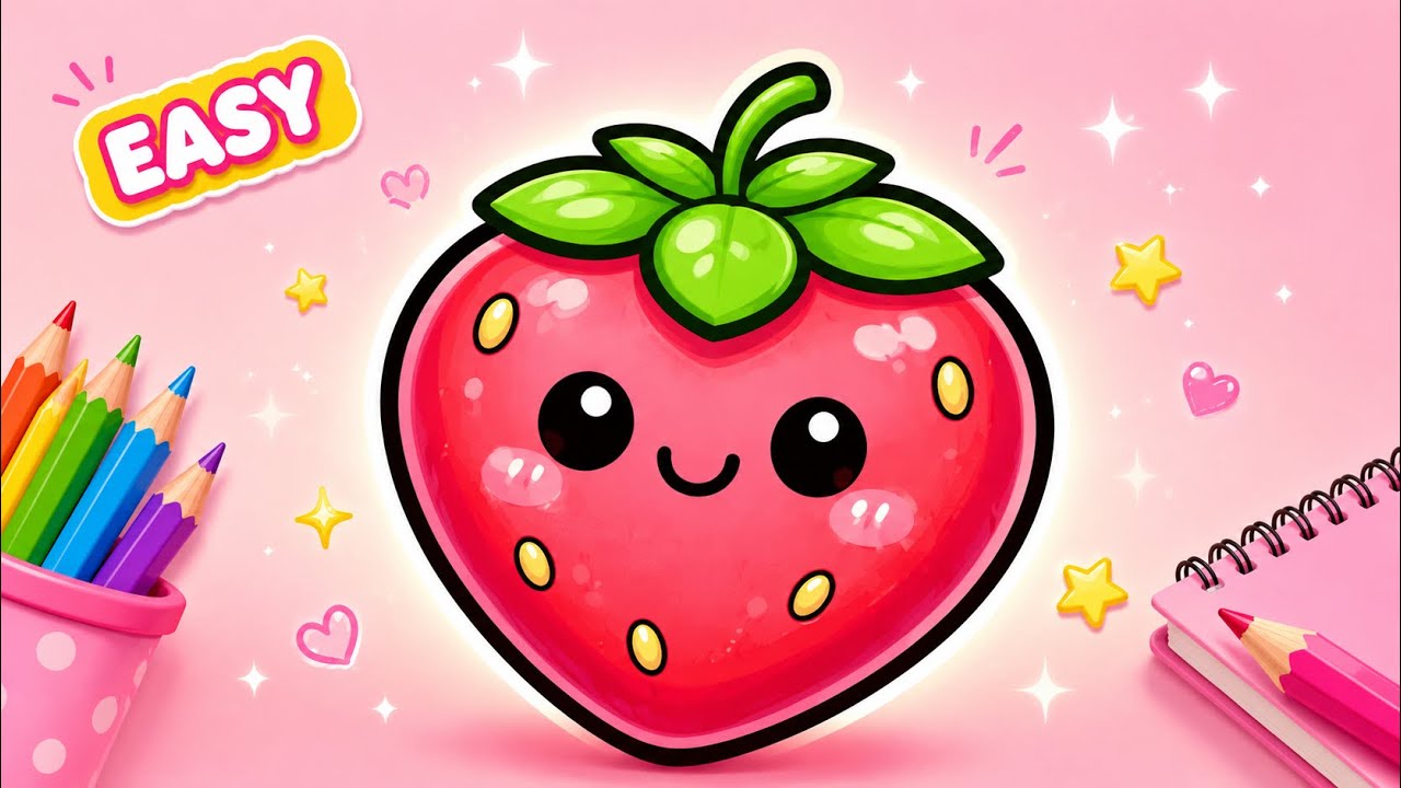 Cute Strawberry Drawing for Kids | Easy Step by Step 🍓