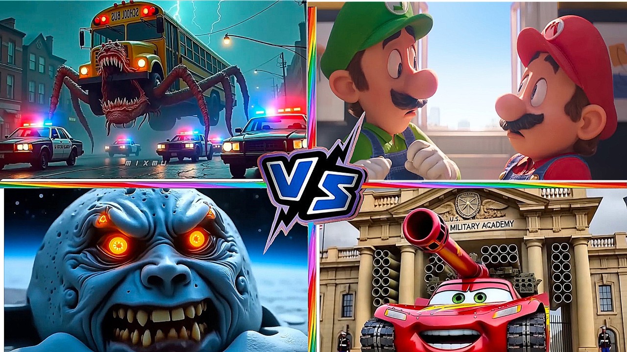 School Bus Monster VS McQueen Tank VS Super MARIO VS LUNAR MOON Tiles Hop EDM Rush 14