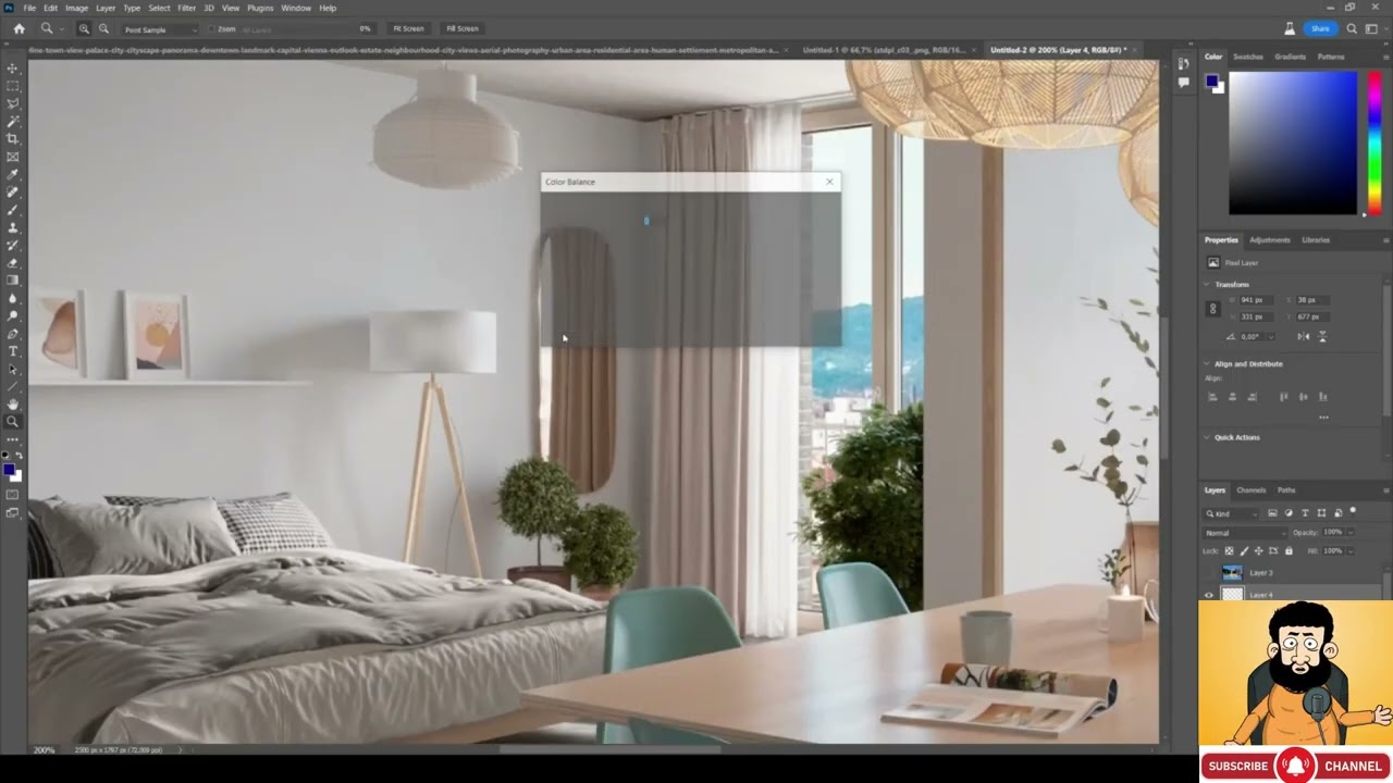 Interior lighting Postproduction in photoshop