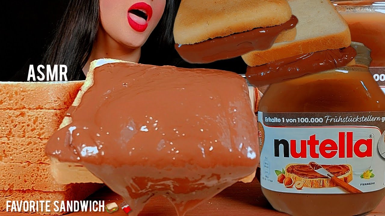 🍫asmr nutella | Eating a jar of Nutella👅🍫🥛🥪 with bread and milk |누텔라 샌드위치 | notalking 🐾