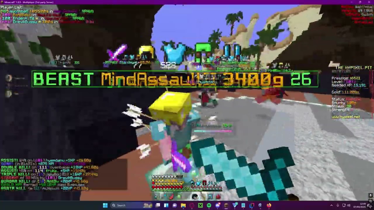getting dogged on a p27 in the hypixel pit (fastest ban on a p20)