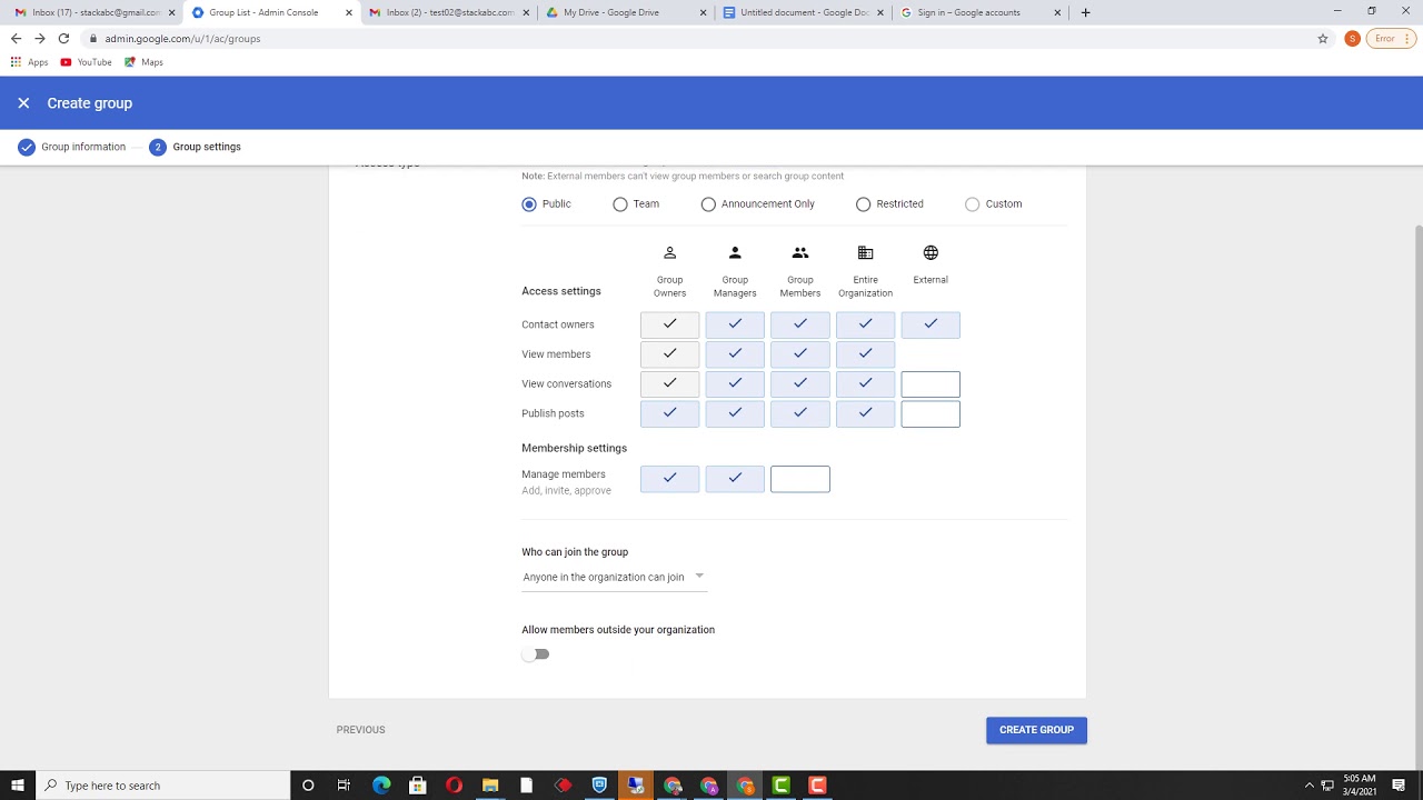 Google Groups for enabling/disabling google workspace  services in Google admin panel