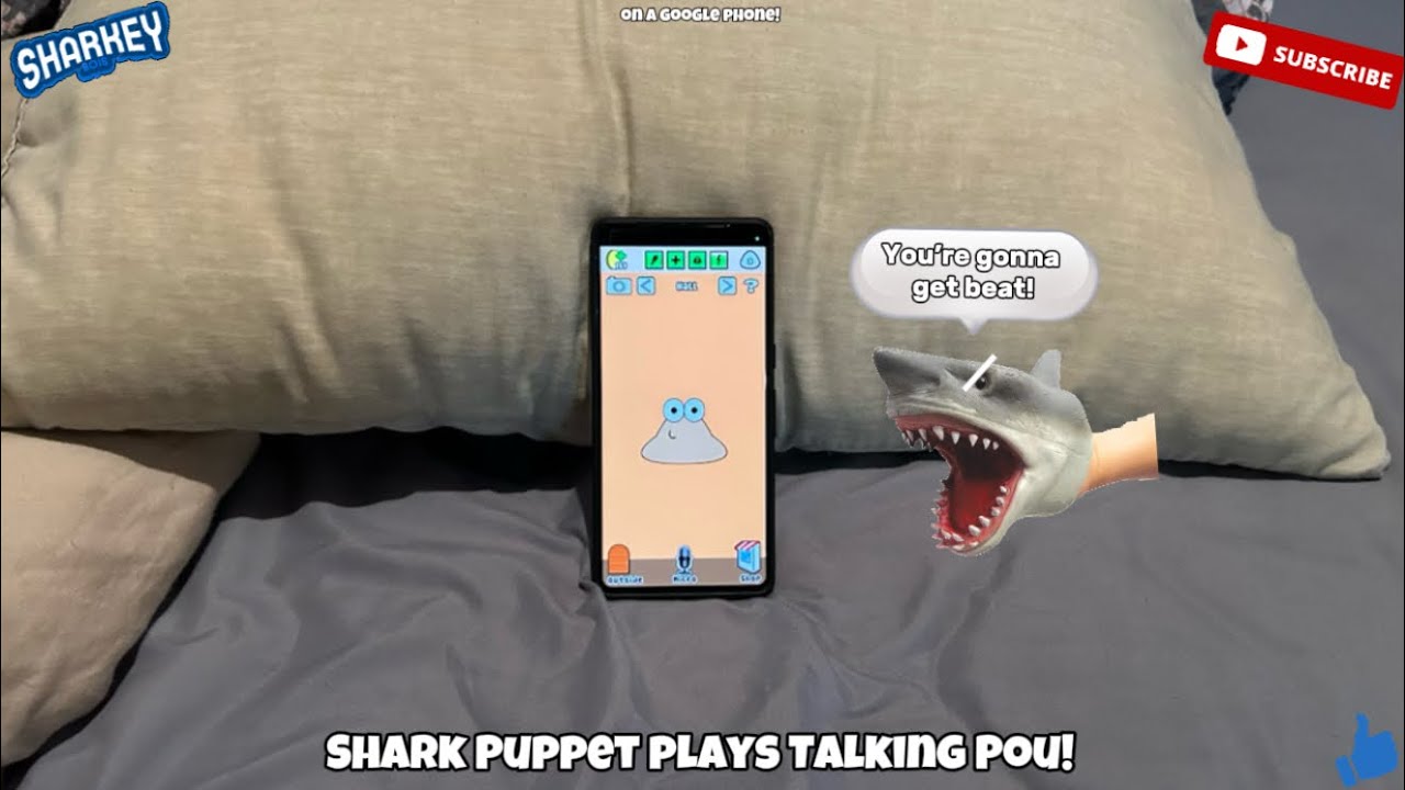 Shark Puppet plays Talking Pou!