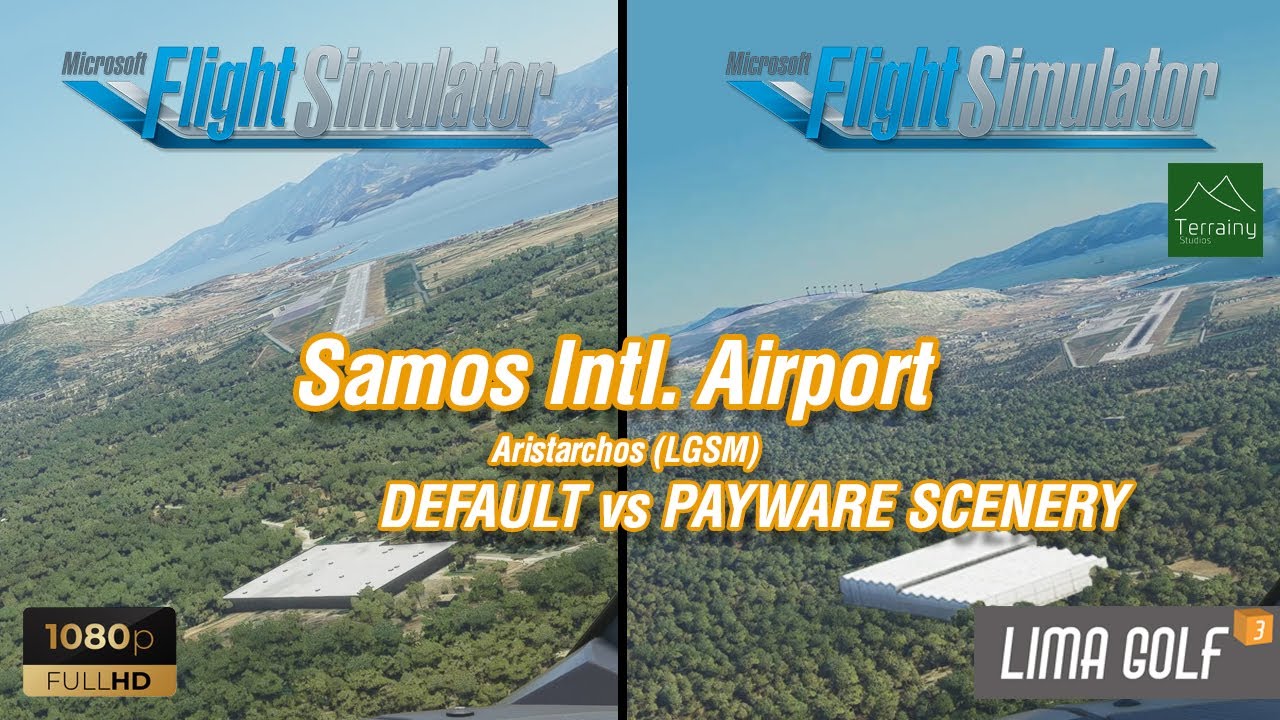 MS Flight Simulator 2020 DEFAULT vs PAYWARE Scenery | Landing to Samos Airport (LGSM) | Cockpit view