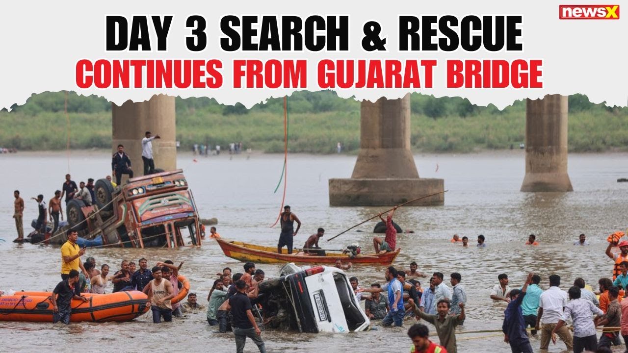 Gujarat Bridge Collapse: Day 3 Visuals Show Ongoing Rescue at Vadodara&rsquo;s Gambhira Site | NewsX