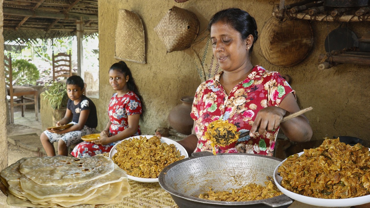 Homemade prawn kottu/ Paratha and Prawn curry, Kottu I am making today.     village kitchen recipe