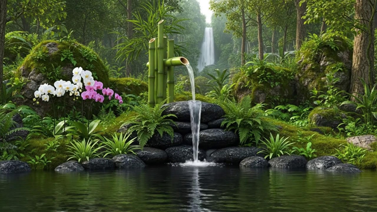 Soft Piano for Sleep with Waterfall Ambience for Stress Relief