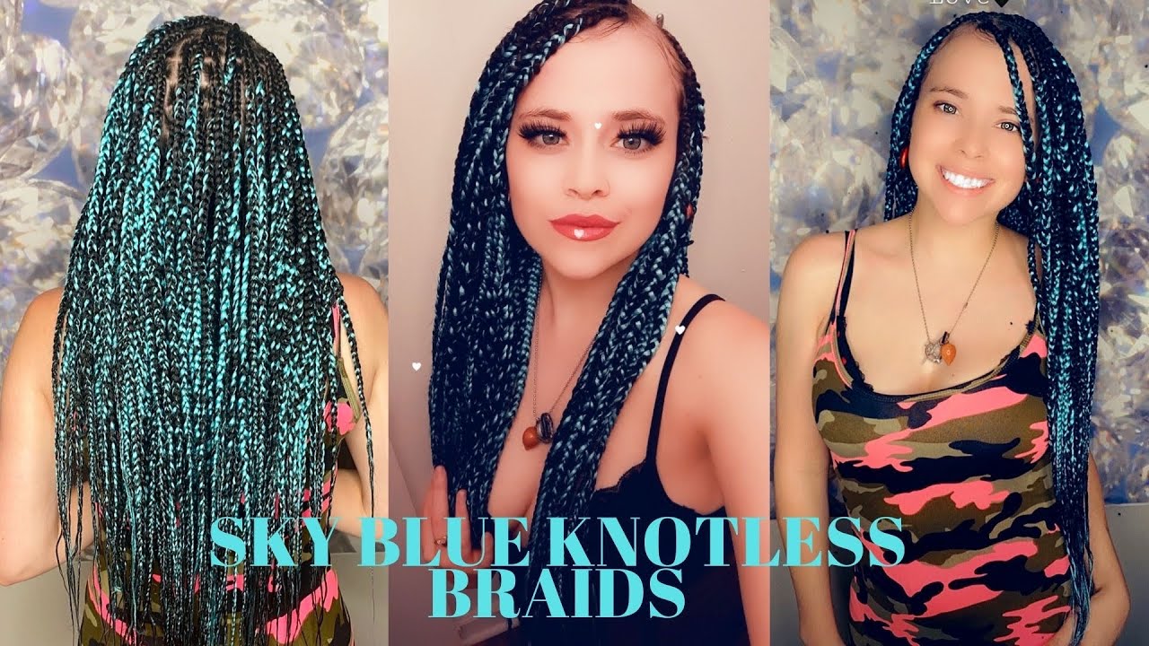 #WatchMeWork: Sky Blue Knotless Braids on Fine Thick Curly Hair