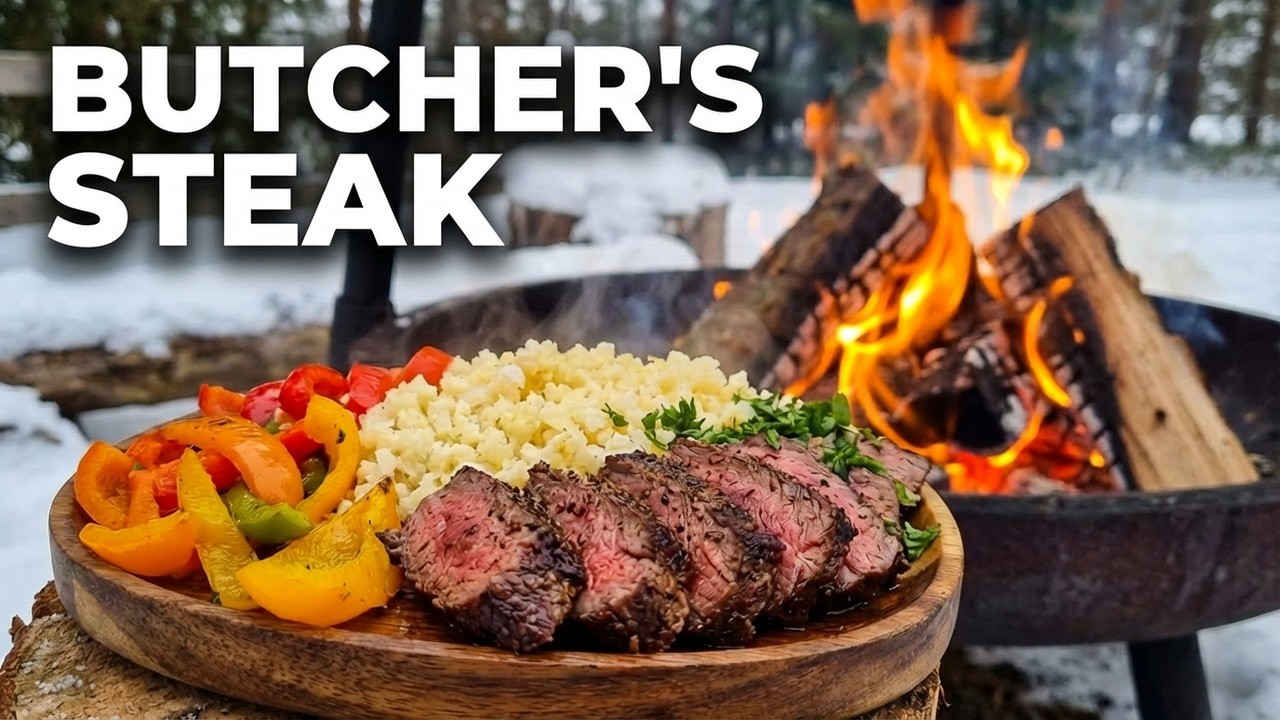 Butcher’s Steak Over Open Fire | Outdoor Winter Cooking