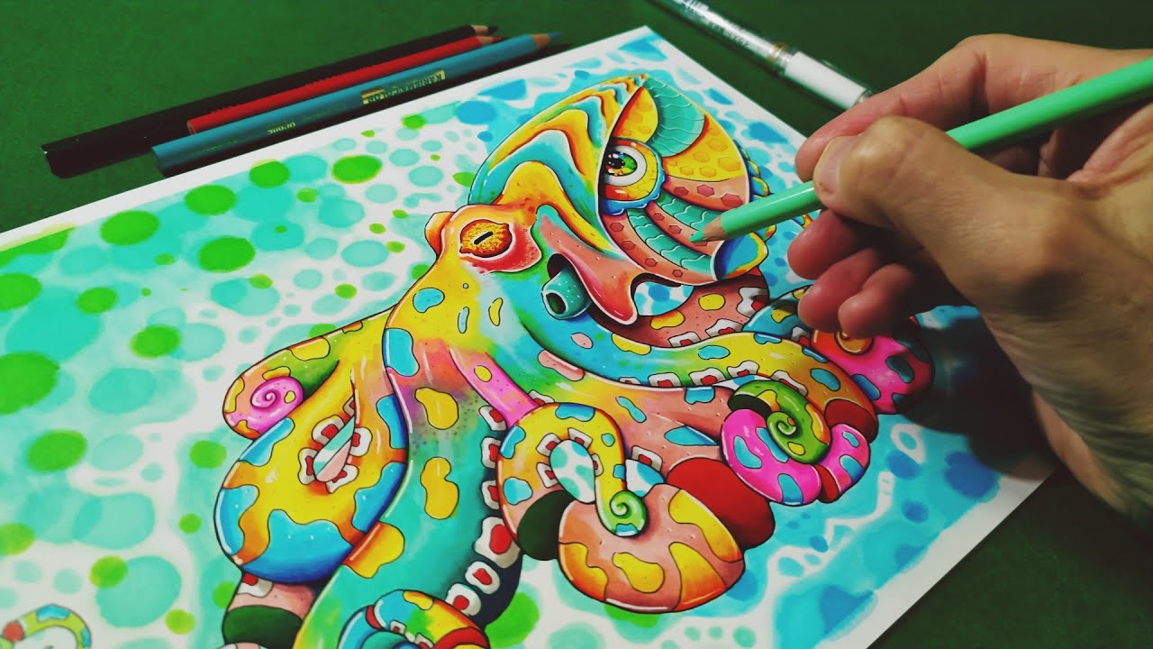 How to Draw a Trippy Octopus ( Psychedelic Art Timelapse)
