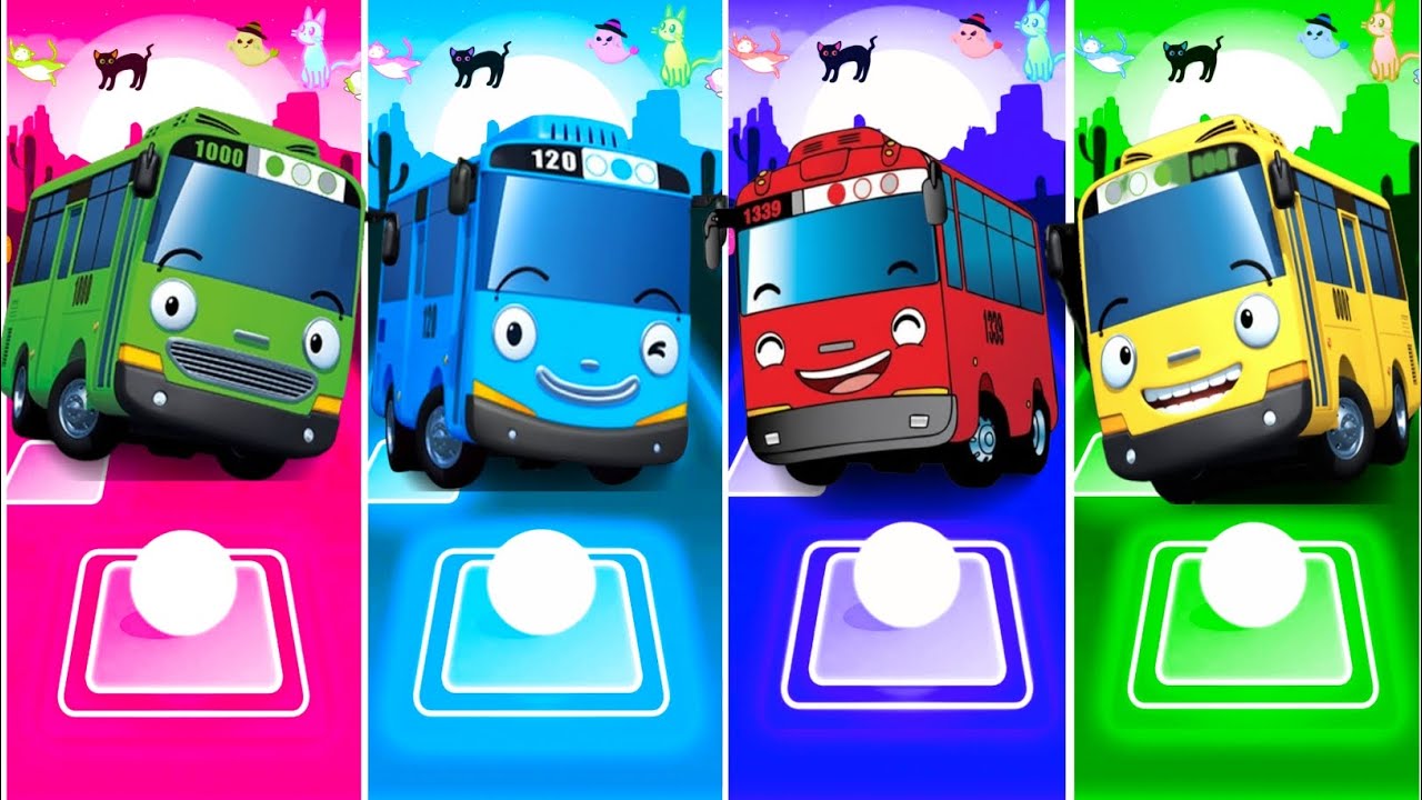 Tayo The Little Bus - Green 🆚 Yellow 🆚Red 🆚 Blue Bus 🎶 Tiles Hop EDM Rush Gameplay 🎯💥