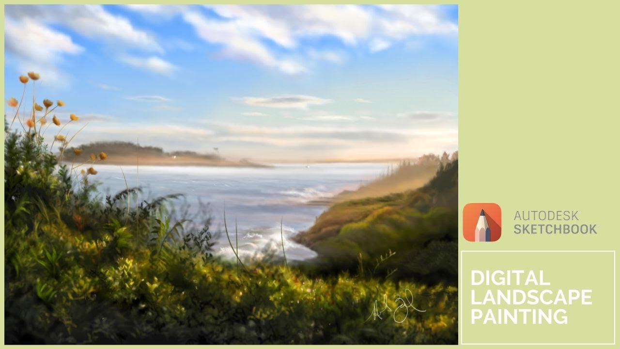 Realistic Landscape Painting - Digital Environment Time Lapse in Autodesk Sketchbook Pro (Maine)