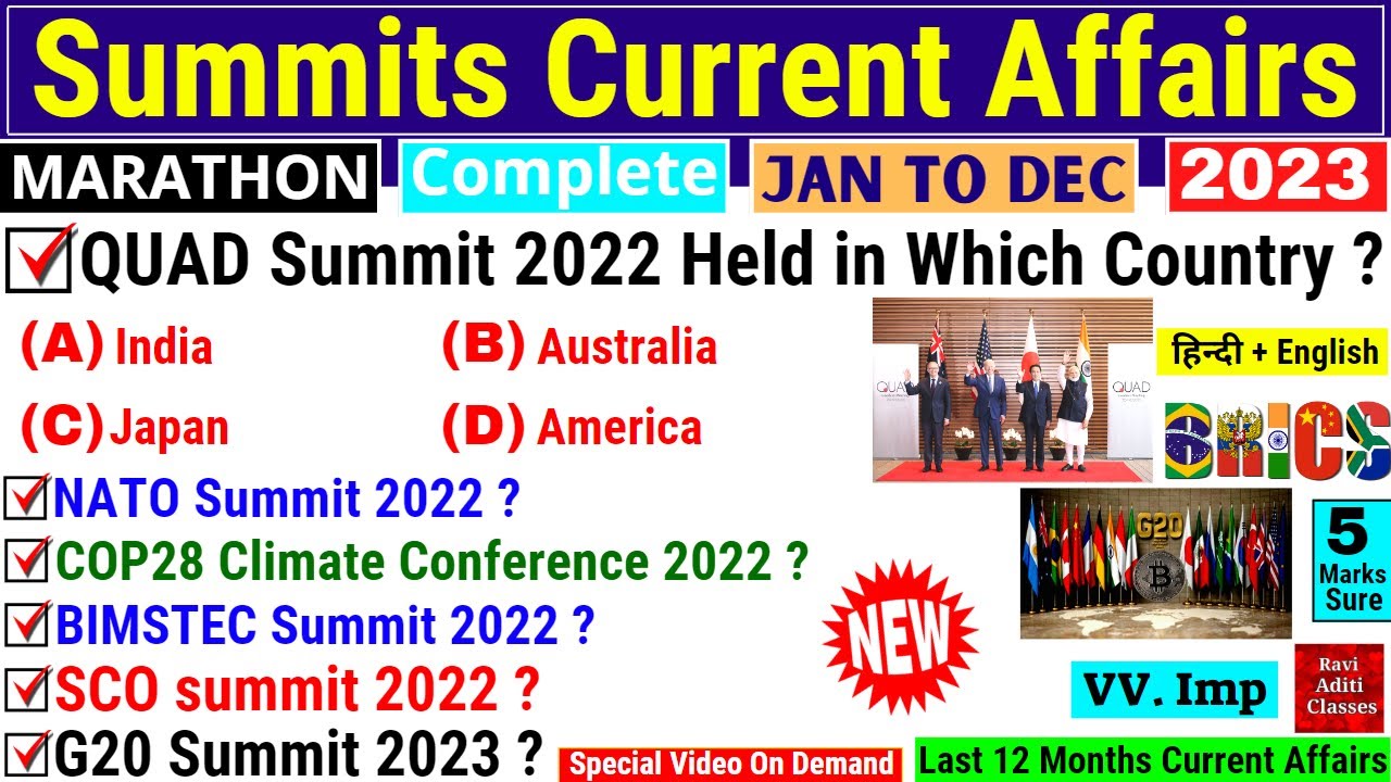 Current Affairs 2023 in English Summits | Important Summit & Conferences 2023 | Jan to Dec Yearly