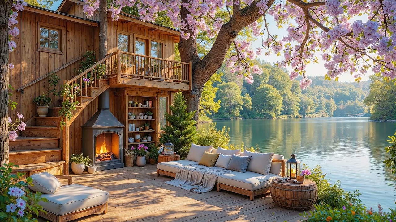 Spring Morning by the Cabin 🌿 Calming Piano Music with Beautiful Spring Nature